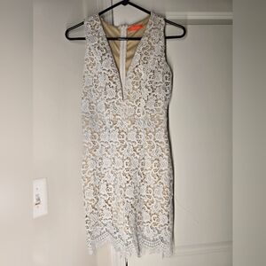 White Plunge Lace Dress